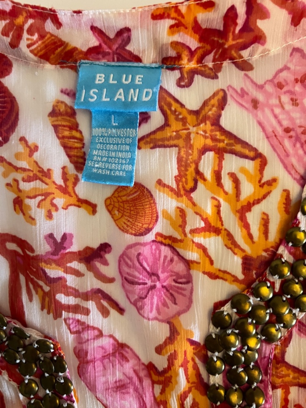 blue island Pink and Orange Printed Tunic with Beaded Neckline - Picture 5 of 8